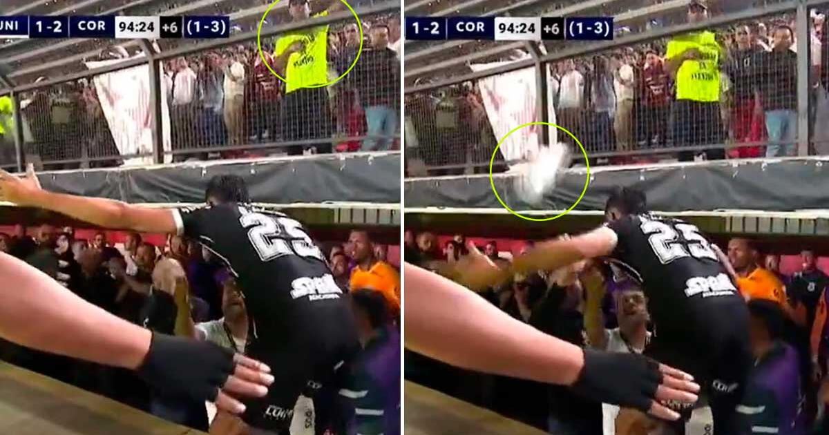 Seguridad del Monumental le lanzó una botella a jugador de Corinthians en plena bronca
