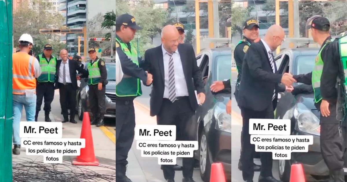 Mr. Peet and his reaction after being approached by a group of policemen to take photos.