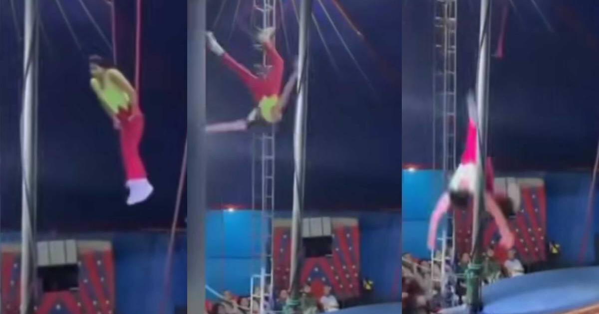 Trapecista no calcula bien y deja en 'shock' a asistentes al caer desde lo alto en show circense