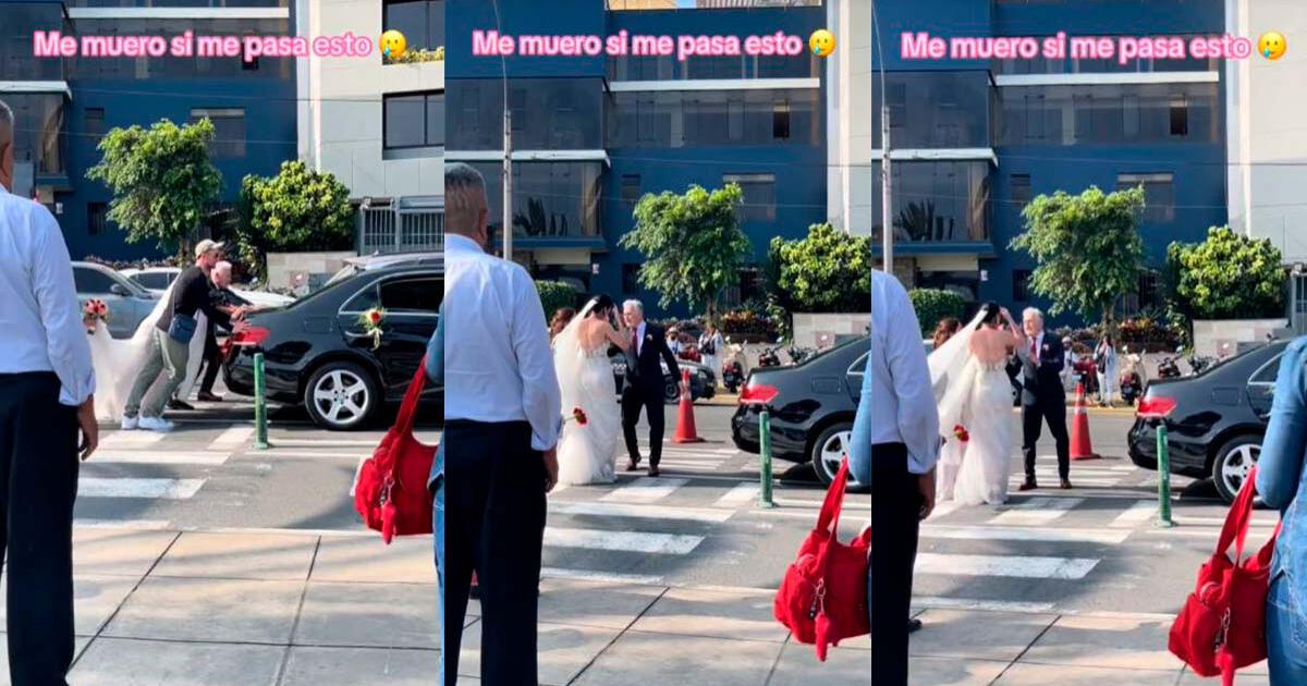 Novia se bajó a empujar el auto para llegar al matrimonio y video es viral en TikTok