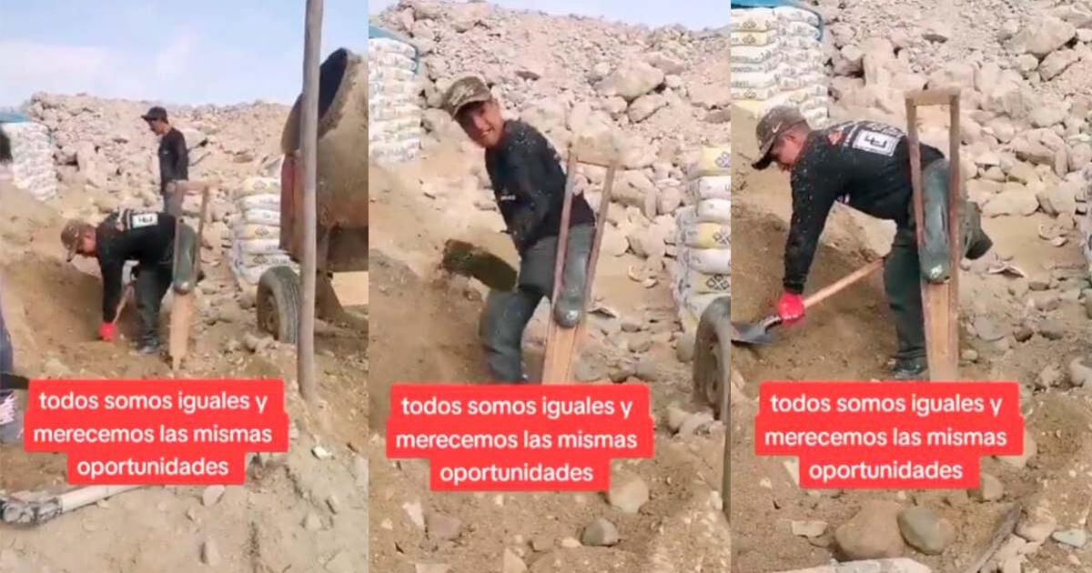 Hombre con discapacidad trabaja en construcción y usuarios se conmueven