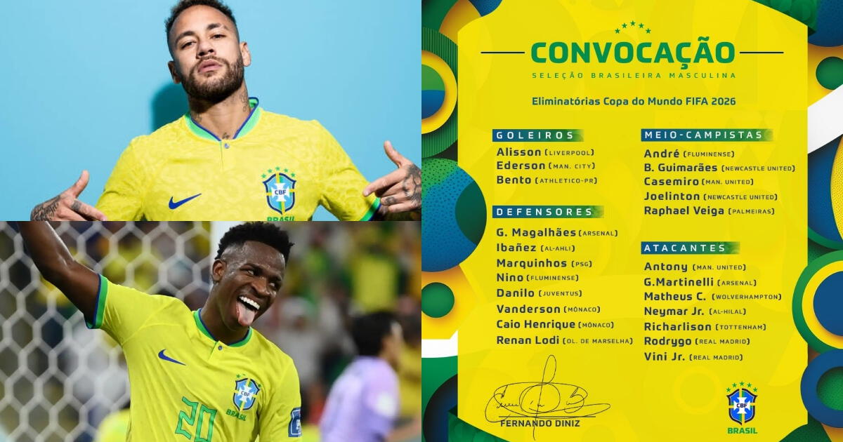 Con Neymar y Vinicius: los convocados de Brasil para enfrentar a Perú en las Eliminatorias