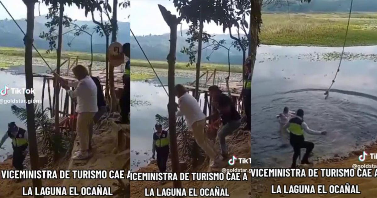 Viceministra de Turismo intentó balancearse en soga, pero cayó al agua en plena actividad