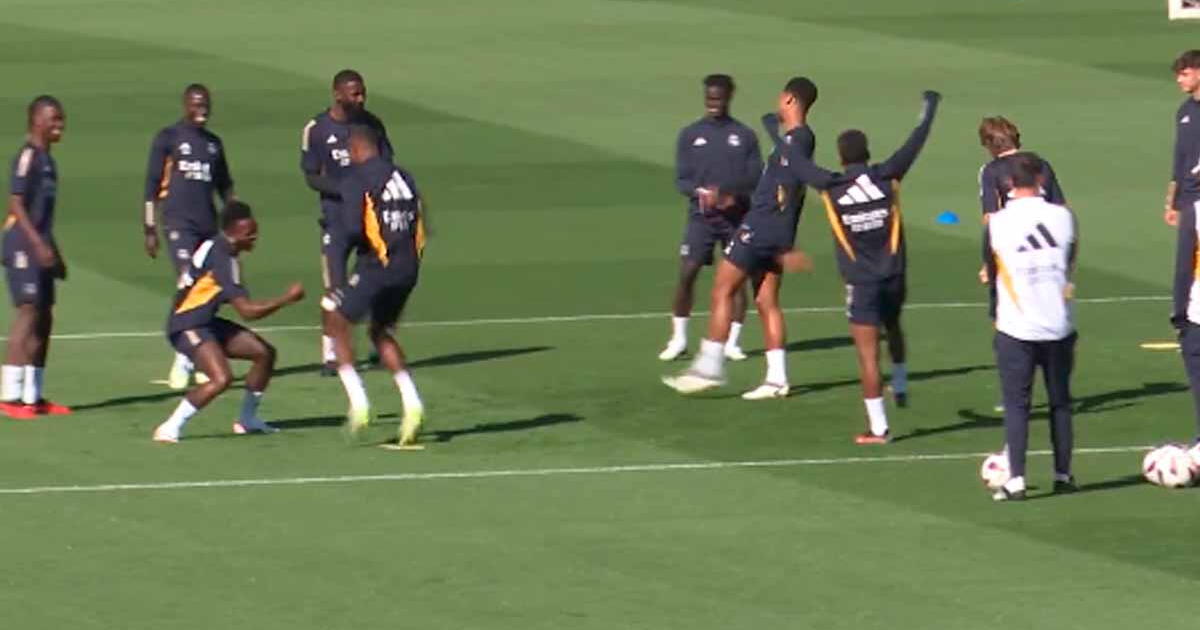Modric and his strong reaction against Vinicius Jr after he tricked him during a training session.