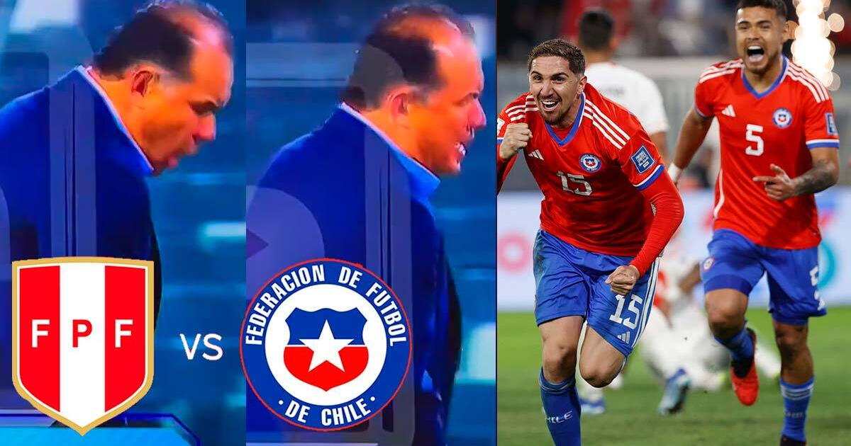 Juan Reynoso's angry reaction after Chile's goal against the Peruvian national team.