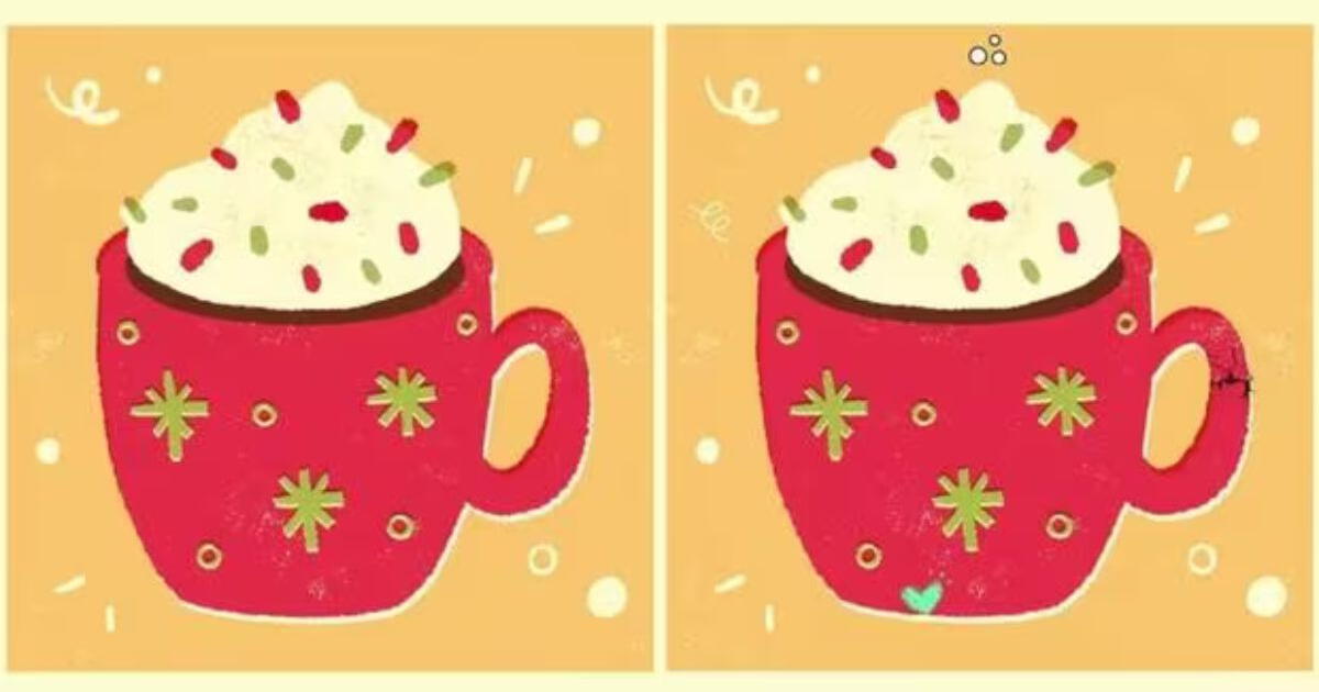 Ubica las cuatro diferencias entre las tazas de chocolate caliente en MÁXIMO 6 SEGUNDOS