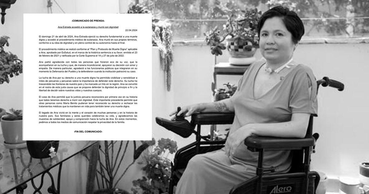Ana Estrada accedió a la eutanasia el último domingo 21 de abril