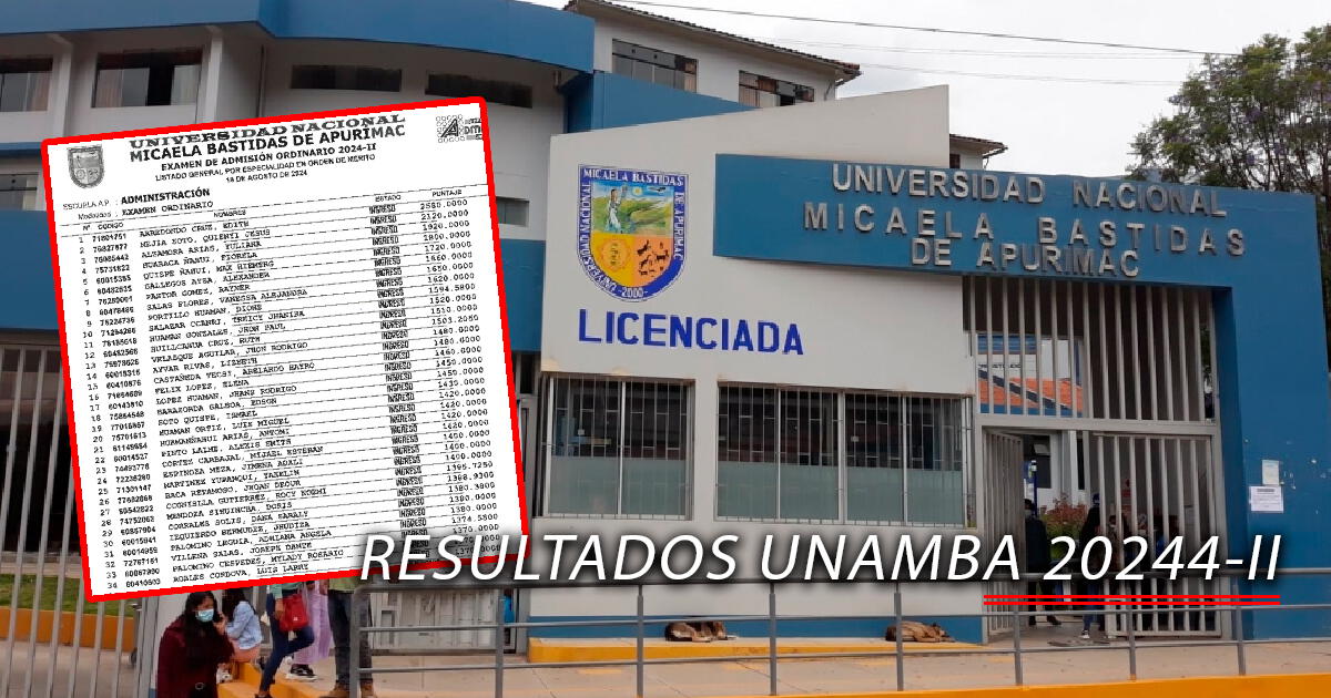 Resultado UNAMBA 2024 - II: Lista OFICIAL de ingresantes a la Universidad Nacional Micaela Bastidas