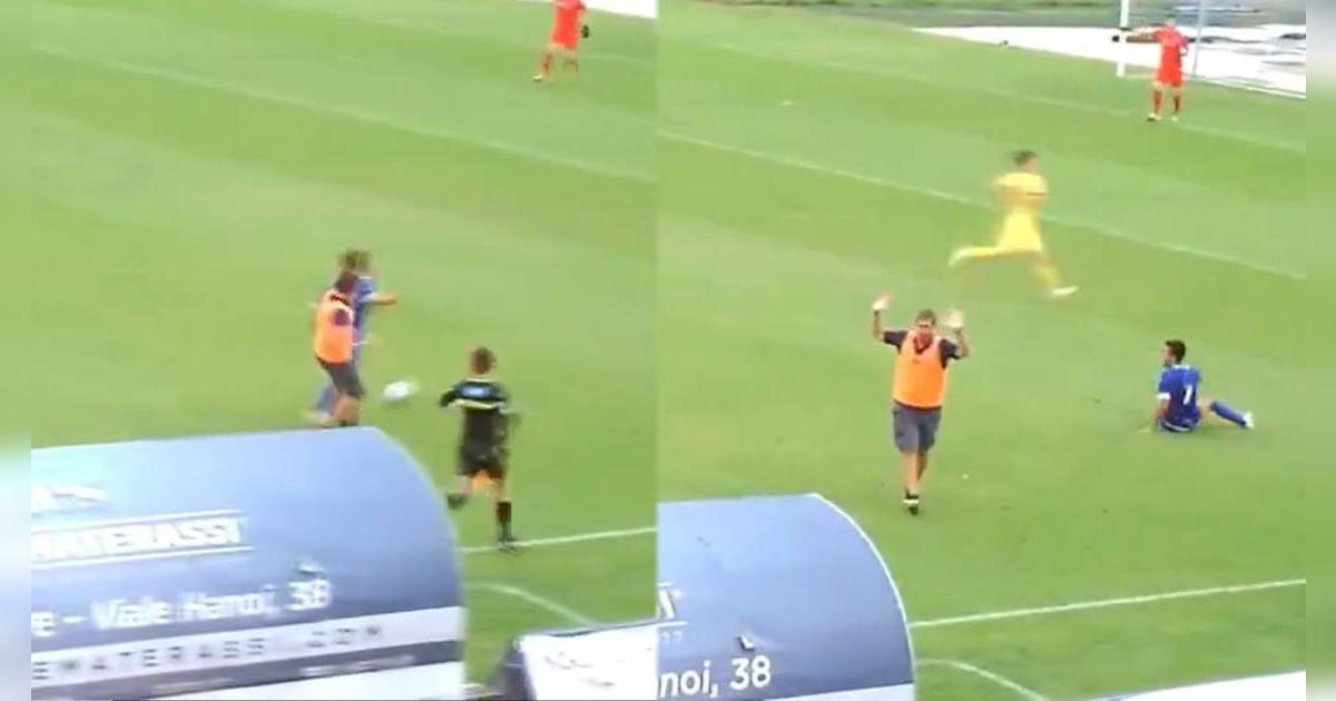 Se volvió loco: entrenador se metió al campo y tacleó al rival para evitar su gol 