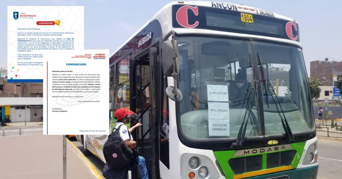 SUSPENDEN clases en colegios de Lima este 26 de septiembre por paro de transportistas