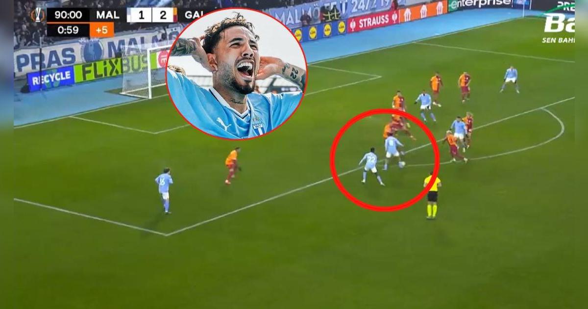 Sergio Peña anotó golazo con Malmö en Europa League: bajó el balón y la clavó al ángulo