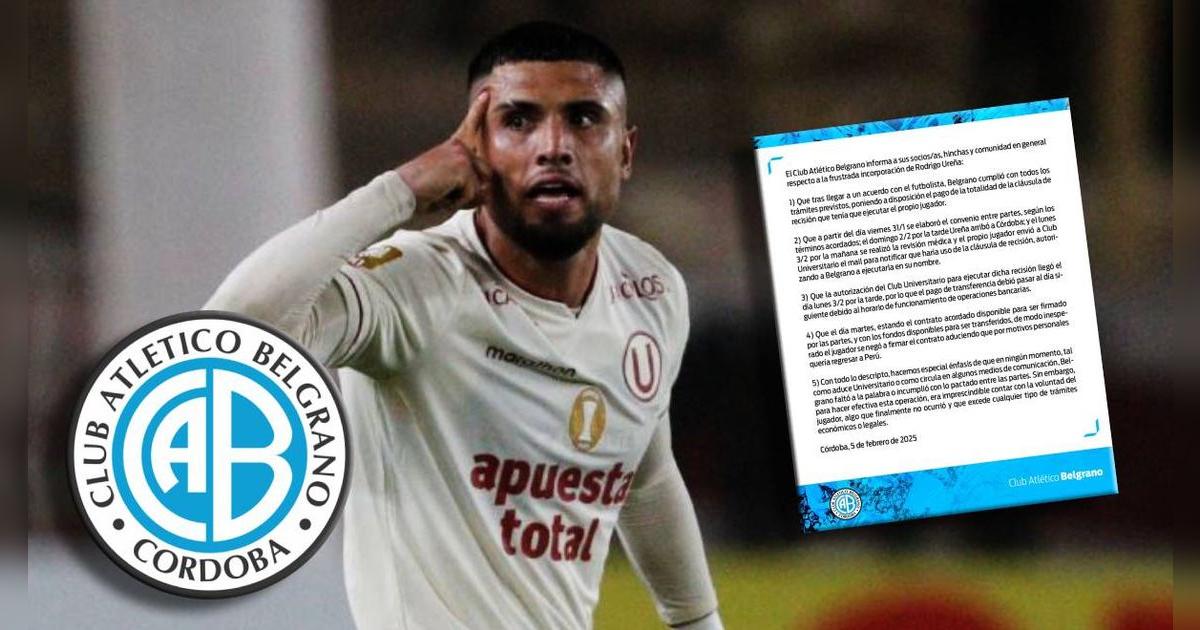 Belgrano contradice versión de Universitario sobre caso Ureña: 