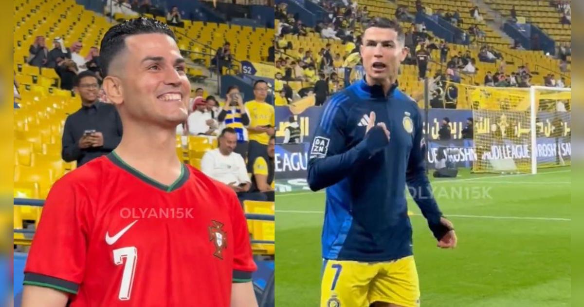 Cristiano Ronaldo encontró a su doble en la tribuna y reaccionó de una manera peculiar