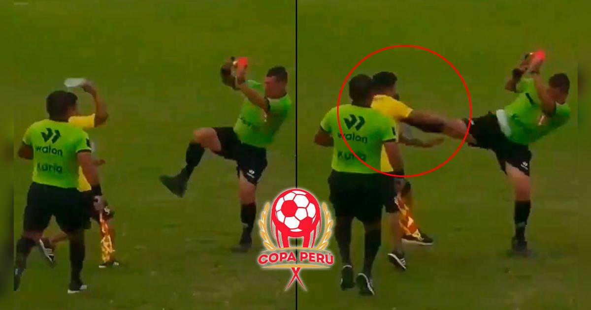 ¡Lucha libre en Copa Perú! Árbitro le dio patada a DT para no ser atacado y partido se suspende