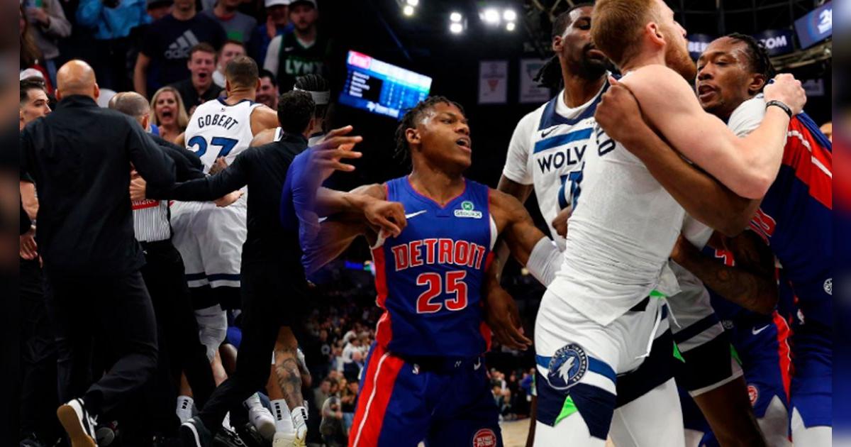 NBA: registran histórica pelea en pleno partido entre Pistons y Wolves que dejó 7 EXPULSADOS