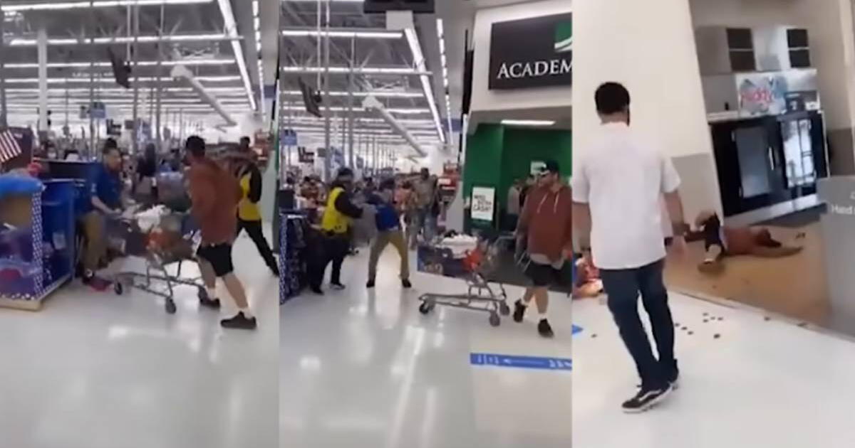 PELEA en Walmart: empleado NOQUEA VIOLENTAMENTE a cliente que lo escupió y lo golpeó con el carrito