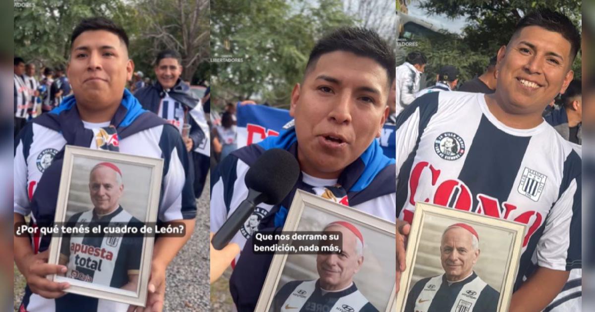 Hincha de Alianza lleva la foto del Papa León XIV al partido de Alianza vs. Talleres
