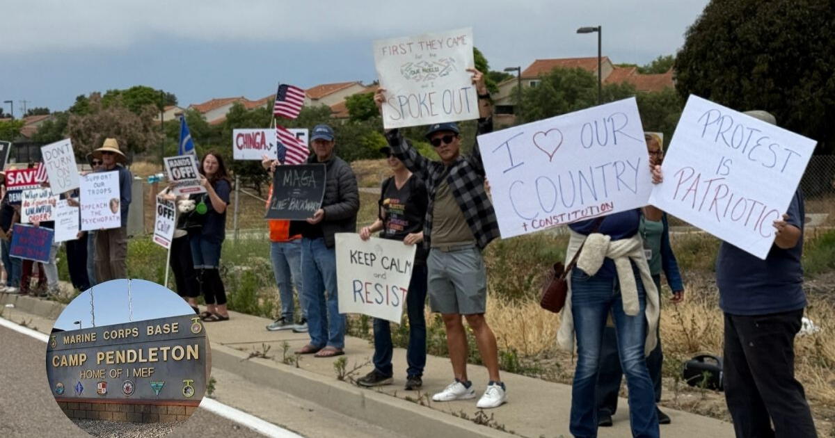 No apoyan el uso de la fuerza: Manifestantes se reúnen frente a Camp Pendleton en protesta contra el ejército