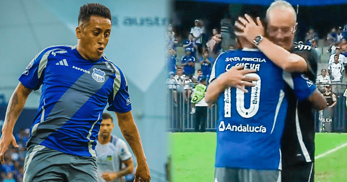 La emotiva reacción del DT de Emelec con Christian Cueva tras su auspicioso debut