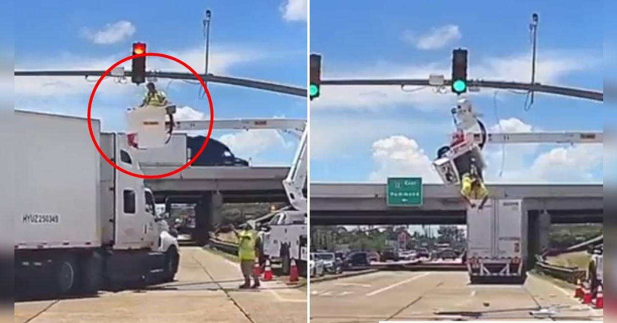El DESCONCERTANTE VIDEO de un accidente en EE. UU.: trabajador quedó colgando en el aire tras ser impactado por camión