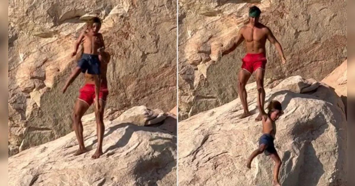 Padre arroja a su hijo desde un acantilado para enseñarle a vencer el miedo: 
