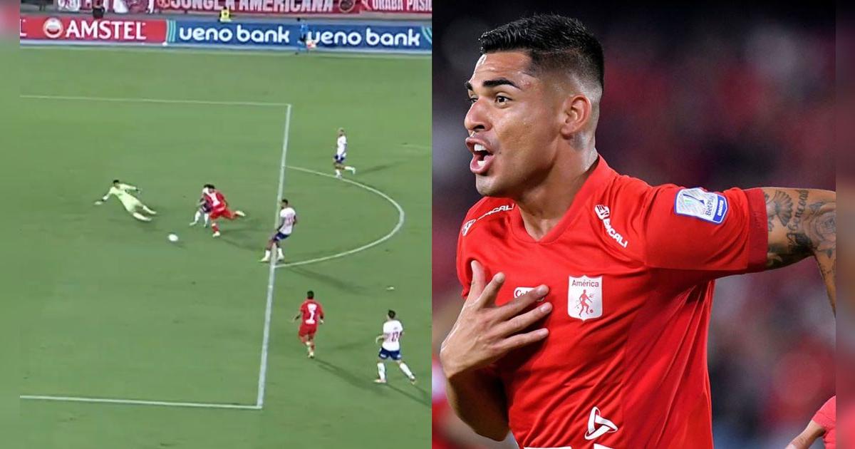 Luis Ramos obligó al arquero a cometer un blooper y terminó en gol de América de Cali