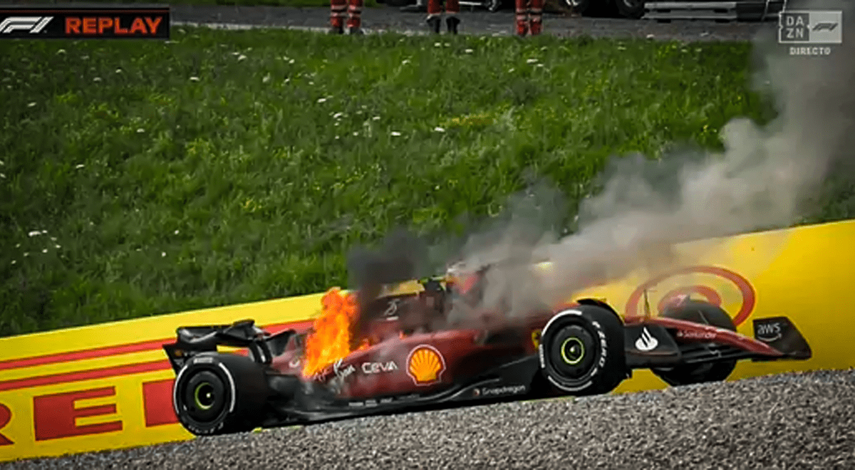 GP de Austria 2022: Ferrari de Carlos Sainz se incendia y piloto abandona la carrera