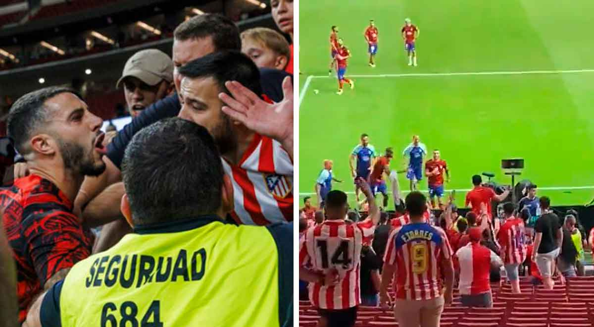 Futbolista del Atlético Madrid pierde los papeles y salta la grada para pelearse con hinchas