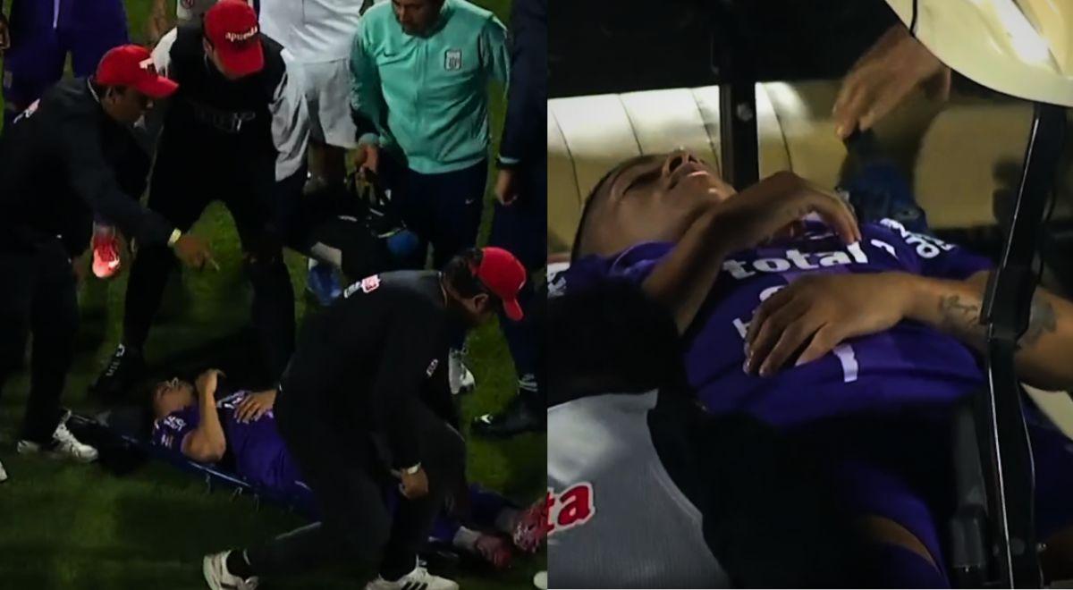 Kevin Quevedo fue retirado en ambulancia tras chocar con Carbajal y su estado preocupa en Alianza