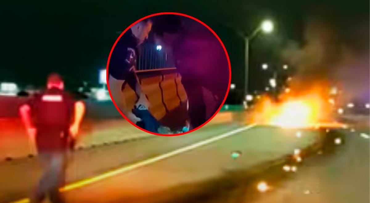 Rescatan a mujer que quedó atrapada en auto en llamas tras choque y ella ahora enfrenta cargos