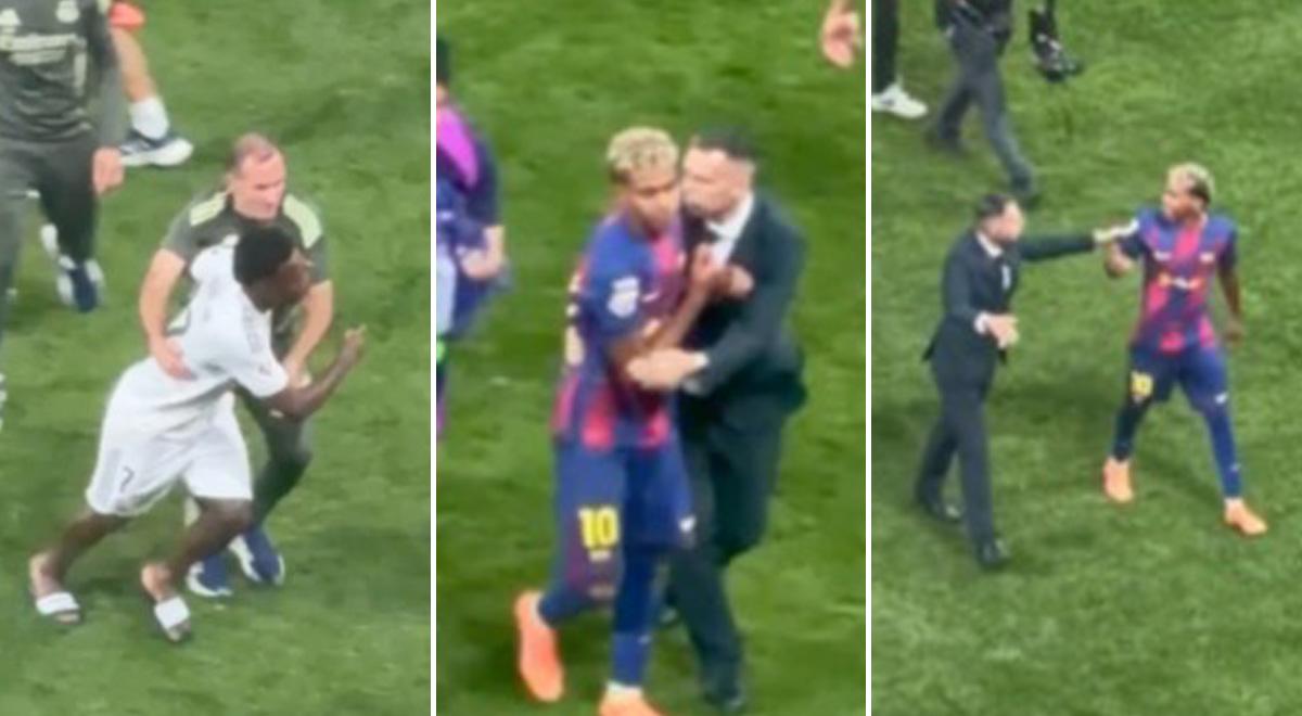 Vinicius casi se va a las manos con Lamine Yamal tras final del Clásico 