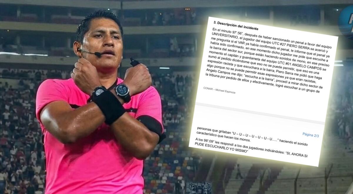 Árbitro del Universitario vs UTC confirmó acto de racismo en su informe: "Logré escuchar..."