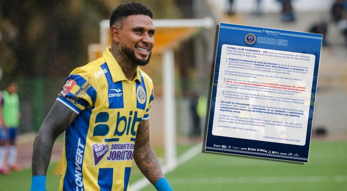 FC Cajamarca responde fuerte a Arley Rodríguez por denuncia de extorsión: "Acciones judiciales"