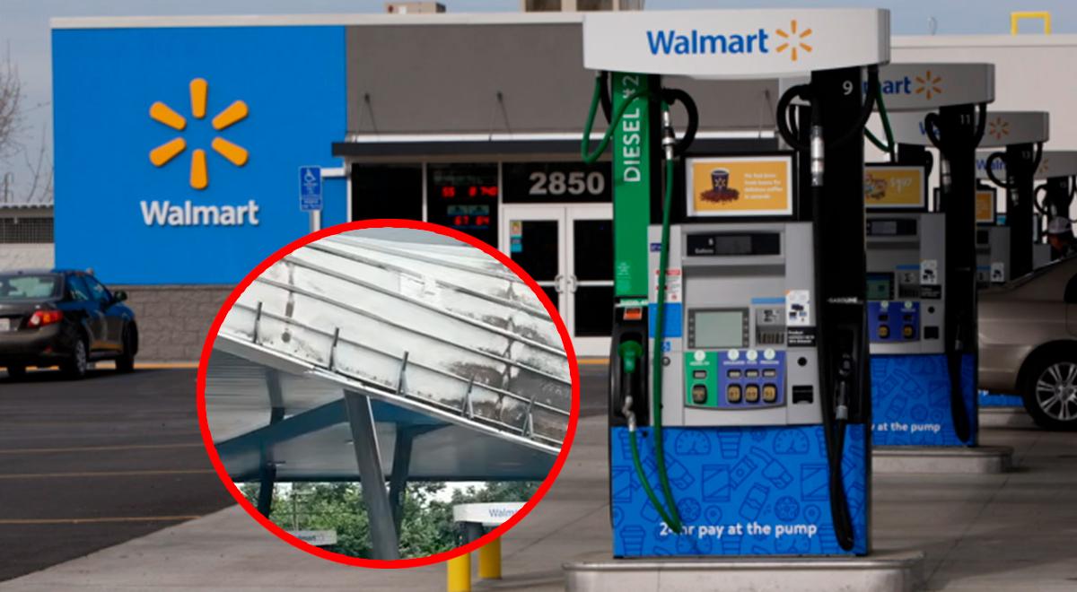 ALERTA en Walmart: toldo de GASOLINERA de la tienda se DERRUMB4 tras tormenta eléctrica