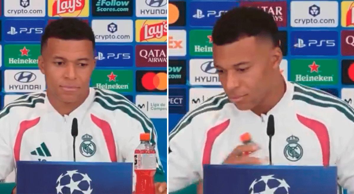 Así como Cristiano: Mbappé retiró 2 veces la botella del auspiciador de la Champions League