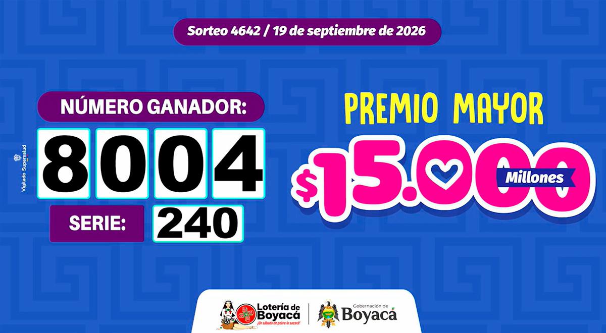 RESULTADO Lotería de Boyacá del sábado 19 de septiembre: NÚMERO GANADOR y premio mayor [VIDEO]