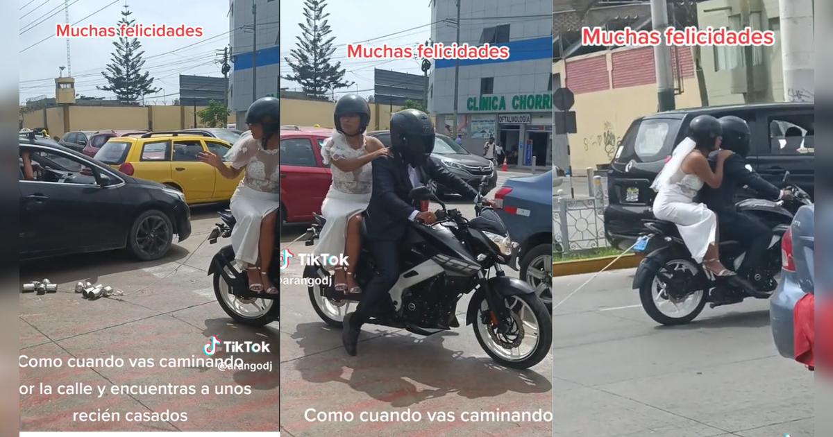 Pareja de recién casados son captados viajando en motocicleta: "Sin