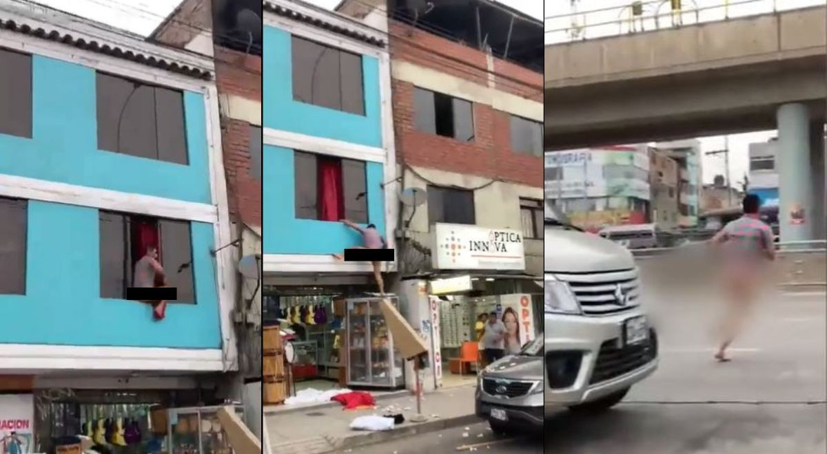 Hombre huye desnudo por la ventana de un departamento y usuarios reaccionan  - VIDEO