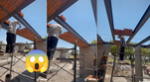 Albañiles desafían la gravedad y al arquitecto y construyen techo de forma sorprendente