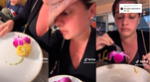 La mujer no podía creer que iba a pagar 50 dólares por este plato casi vacío. Su reacción generó risas.