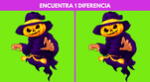 Descubre la única diferencia entre dos imágenes de una bruja con cabeza de calabaza.