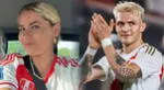 Novia de Oliver Sonne lució la camiseta de la selección peruana.