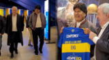 Evo Morales visitó la Bombonera de Boca Juniors y se llevó un recuerdo