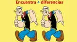 Intenta encontrar las 4 diferencias en este reto visual de Popeye