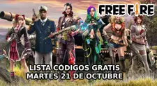 Códigos Free Fire, martes 21 de octubre: canjea diamantes y skins totalmente GRATIS para tus partidas