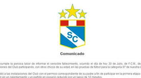 Comunicado de Sporting Cristal: joven futbolista falleció por un paro cardiorrespiratorio