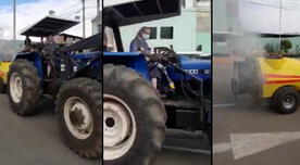 Chimbote: Monja maneja tractor mientras fumiga las calles para proteger a vecinos del COVID-19