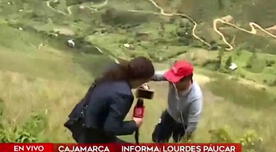 Pedro Castillo pide a reportera bajar por terreno empinado y casi se caen – VIDEO