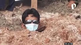 Obrero protesta enterrándose en el suelo para exigir pago de sueldo – VIDEO 