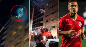 Momento de terror: Jugador de Rentistas quedó colgado en la venta de un piso 11 tras incendio